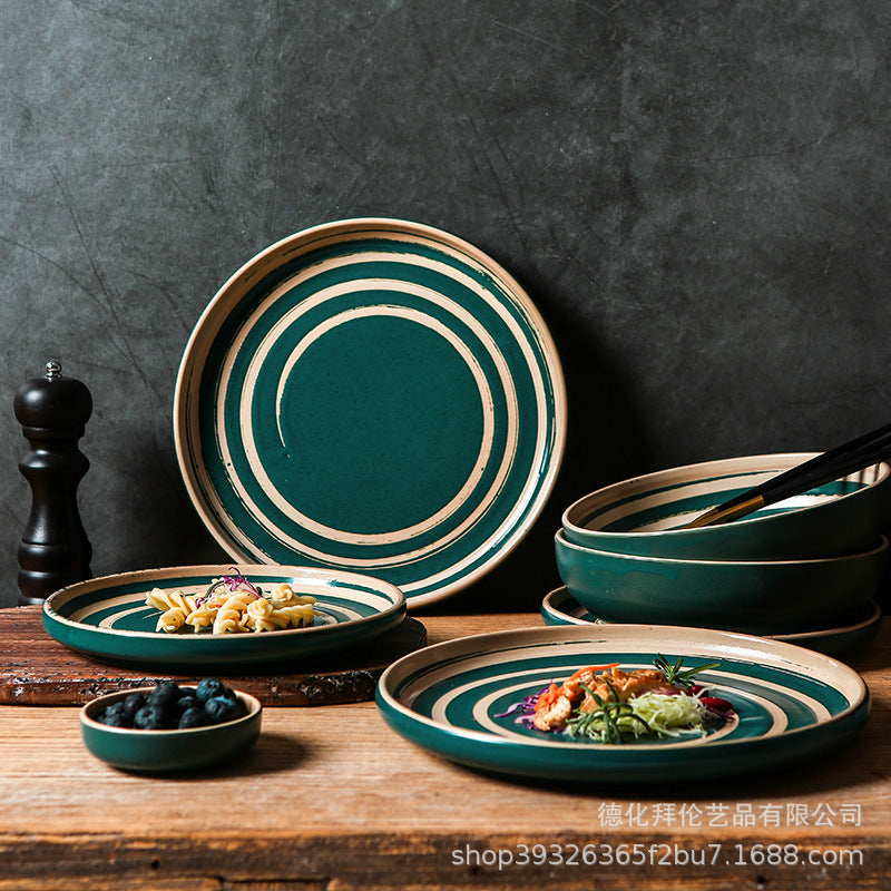 Japanese-style ceramic dinner plates for home use - creative large salad bowls, single-serving dishes, and retro dinnerware set