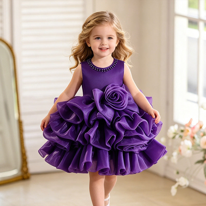 European and american style cross-border girls' dresses - baby girl birthday & first birthday cake dress - beaded tutu princess dress