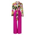D3241 european and american foreign trade women's cross-border outfit: autumn printed turn-down collar long-sleeve shirt top and wide-leg pants two-piece set