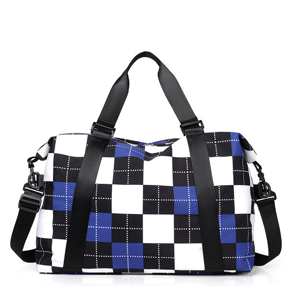 Customized new plaid large-capacity portable fitness bag, short-distance business trip luggage storage bag can be printed with logo.