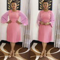 Aliexpress  new long sleeve midi solid color dress african women's plus size pleated skirt with belt