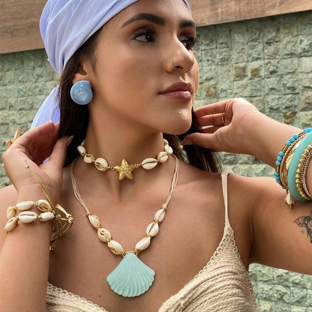 New arrival shell necklace wholesale fashion cross-border necklace bohemia beach style pendant women's double-layer design necklace