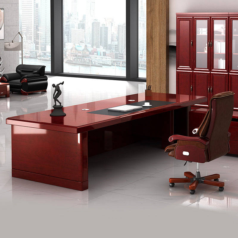 Saint li office executive desk - minimalist modern ceo desk, solid wood veneer office desk and chair set