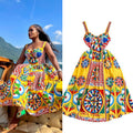Retro palace baroquetube top suspender long skirt seaside vacation waist slimming look word fixed slotprintingdress