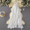 Beach vacation dress - women's alluring & ethereal halter neck ruffle chiffon fairy dress - french style sleeveless maxi dress
