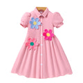 Girls' (toddler) dress, collared solid color dress with 3d floral appliqué