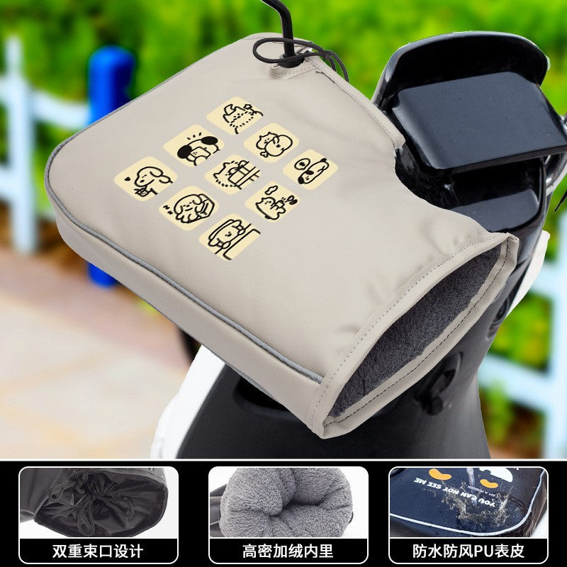Handlebar covers winter warm fleece-lined electric vehicle cotton-padded motorcycle waterproof gloves thickened windproof cold-resistant pu cycling gloves
