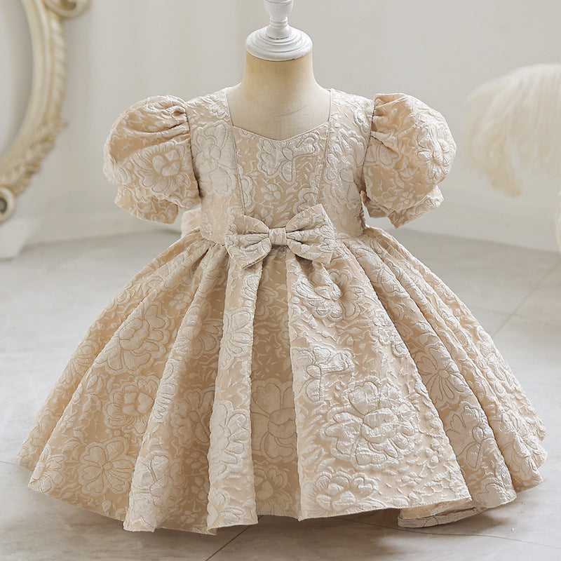 Girls' formal dress - court style mini dress - toddler puff sleeve bow dress - princess dress - cute performance costume