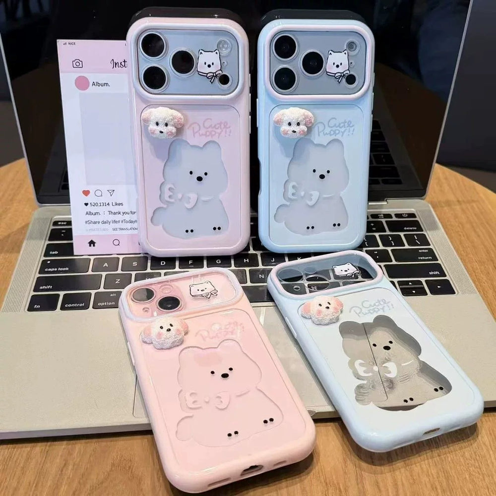 Sweet color block cartoon west highland terrier phone case for apple 18, 3d blush white ip17 protective cover