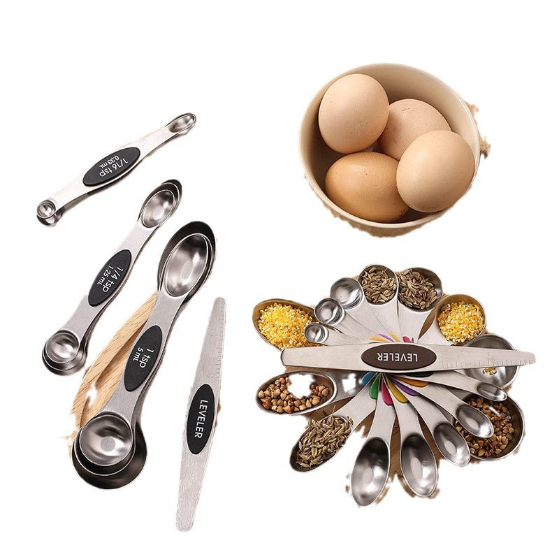 Ready-to-ship magnetic double-ended measuring spoons, 9-piece set, graduated measurement spoons for seasoning, stainless steel baking tools