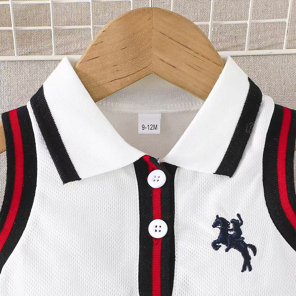 Children's clothing baby girl white sleeveless dress spring summer small horse embroider pattern vest