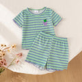 Baby clothing kids set children outfit green stripes short-sleeved t-shirt + shorts