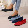 new pointed-toe knitted flats: women's solid color casual slip-on breathable flyknit all-season work shoes
