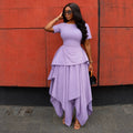European and american women's clothing  autumn new collection: sweet and fresh round neck short sleeve high waist slimming irregular maxi dress