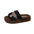 Teddy curl thick sole furry slippers outwear new arrivalfall and winter belt buckle home stuffed cotton slippers women's loafers