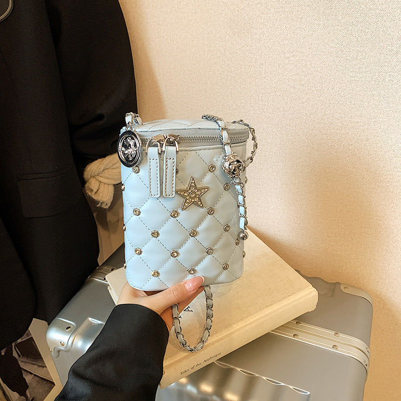 Mobile phone small bag women's 2025 new fashion bright diamond box bag summer simple and versatile foreign style chain messenger bag