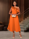 Am030113 one shoulder slanted neck high waistdress party banquet multi-color pleated skirt party dress