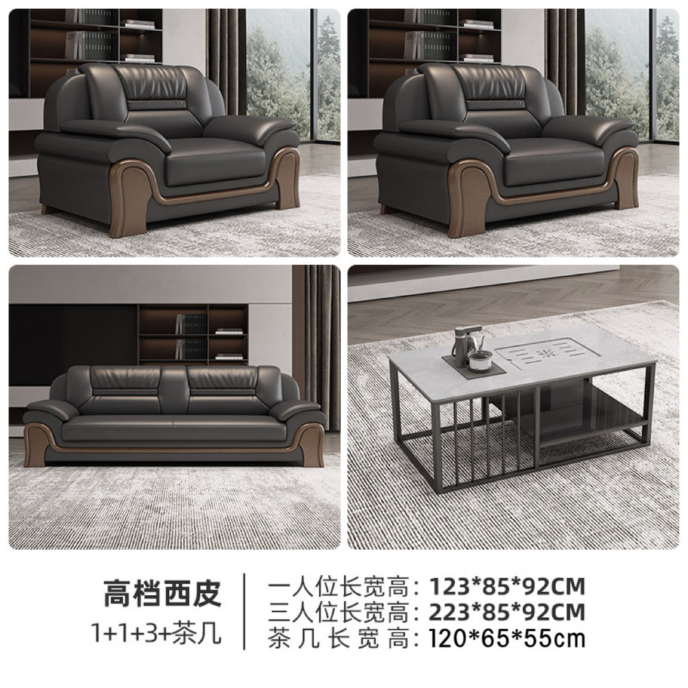 Office sofa business casual living room hall hotel reception casual area genuine leather coffee table reception office combination