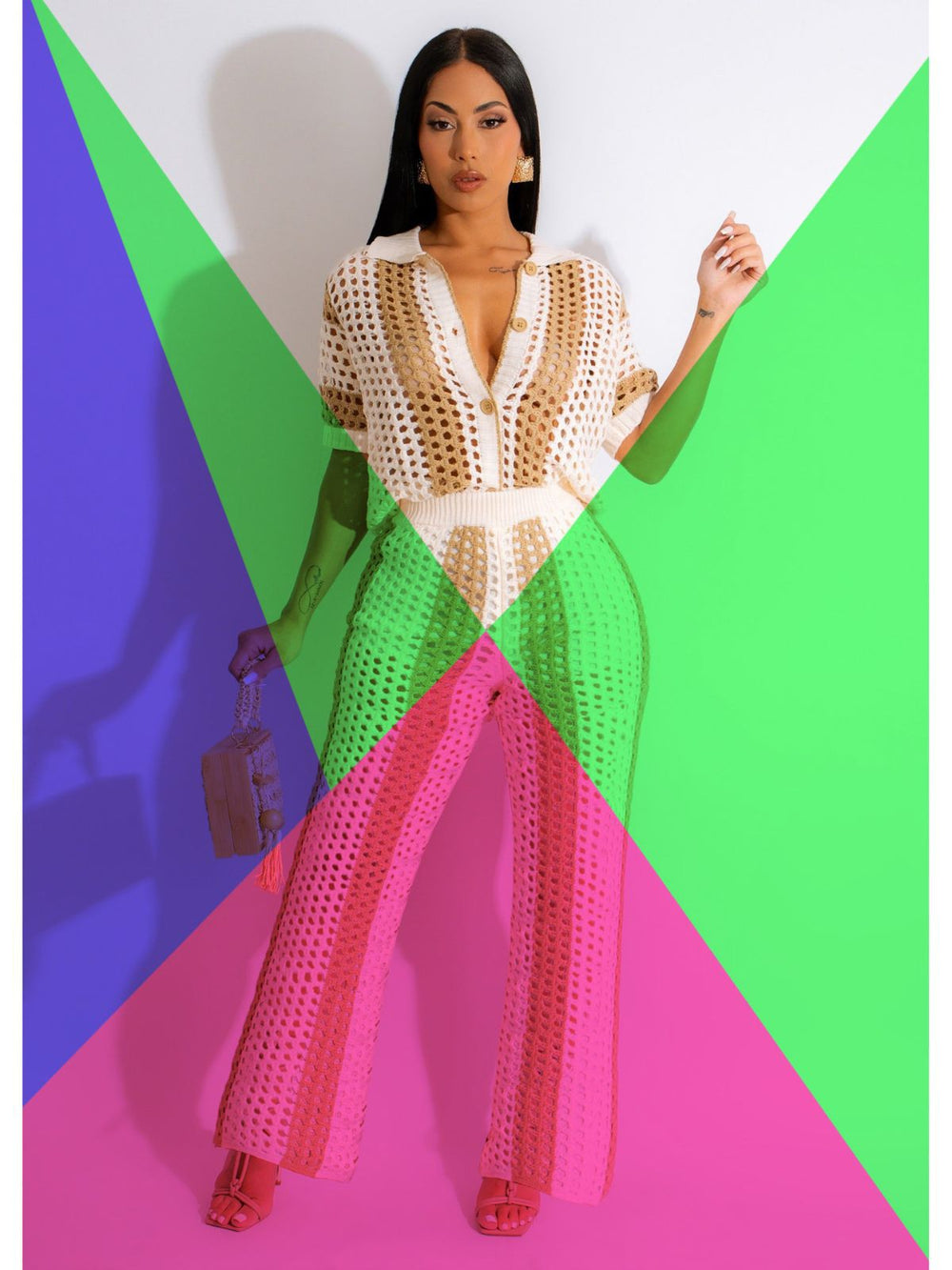 "vip exclusive" cross-border e-commerce source factory: european and american style women's knitted striped sexy pant suit