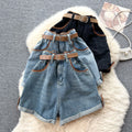 Belt waist-cinching denim wide-leg shorts for women american retroniche stylehigh waistslimming lookcasualeasiest for matchhot girl hot pants