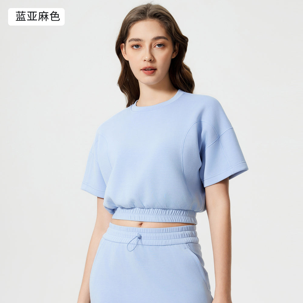 Summer air layer yoga top - women's cropped short sleeve - trendy & versatile fitness activewear tee - d25025