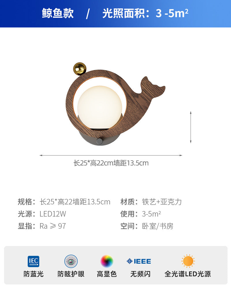 Wall lamp medieval walnut color bird decorative lamp children's room warm wall lamp creative and beautiful bedroom bedside lamp