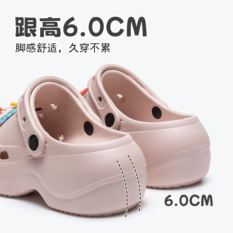 Spongebob squarepants thick sole crocs women's summer outwear non-slip heightening fairy style beach two-wear toe-cap half slippers