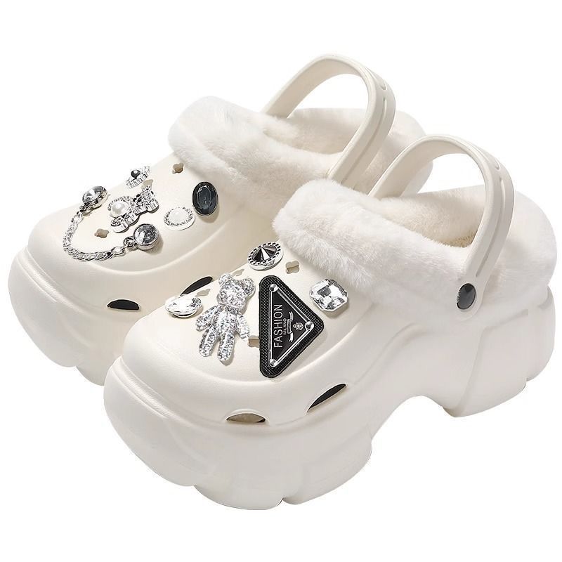 Detachable cotton slippers for women, suitable for autumn and winter wear, thick-soled winter 2024 new style cotton slippers, fleece-lined clogs for winter