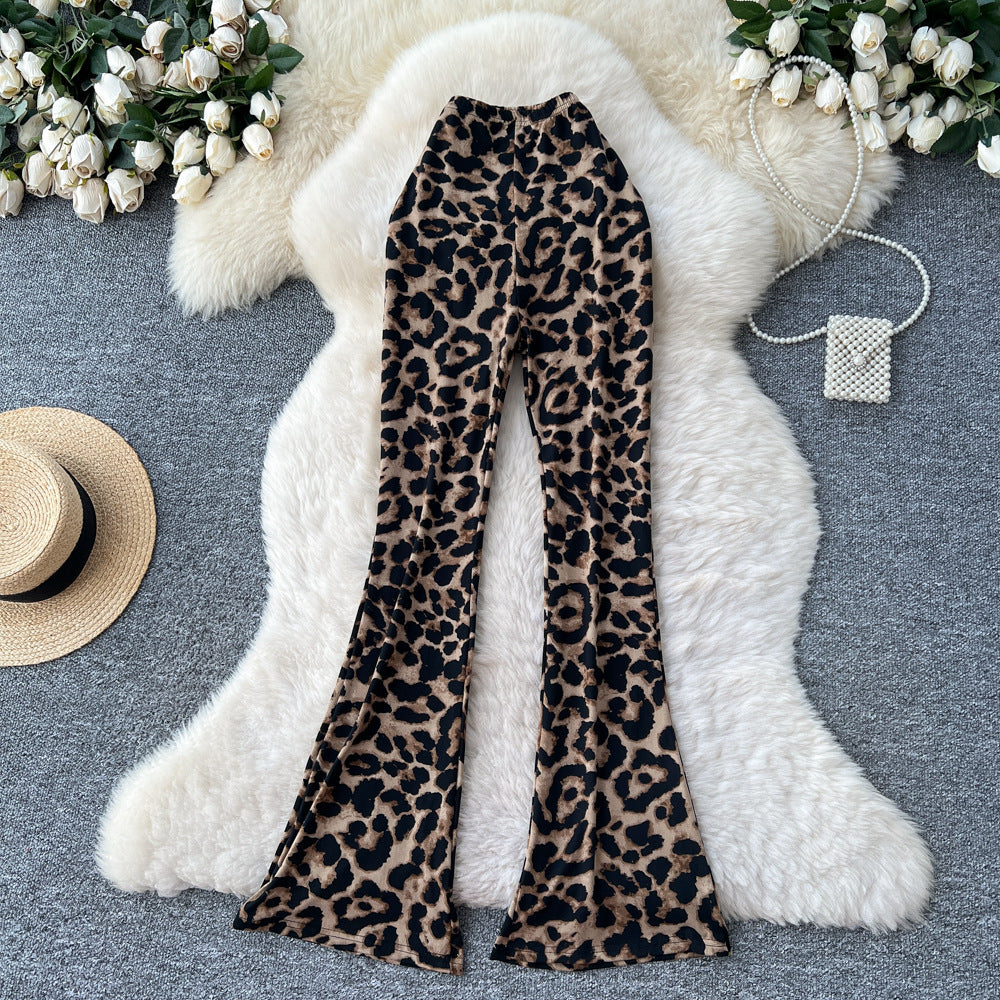 Fashionins wear sexycasual bootcut pants for women autum stretch tight slimming look hip-covering leopard print sweatpants