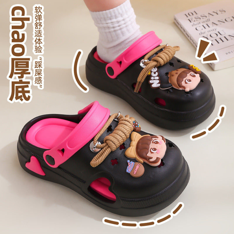 Summer height-increasing beach shoes and sandals, independent best selling2025 student fashion outwear, thick-soled crocs for women
