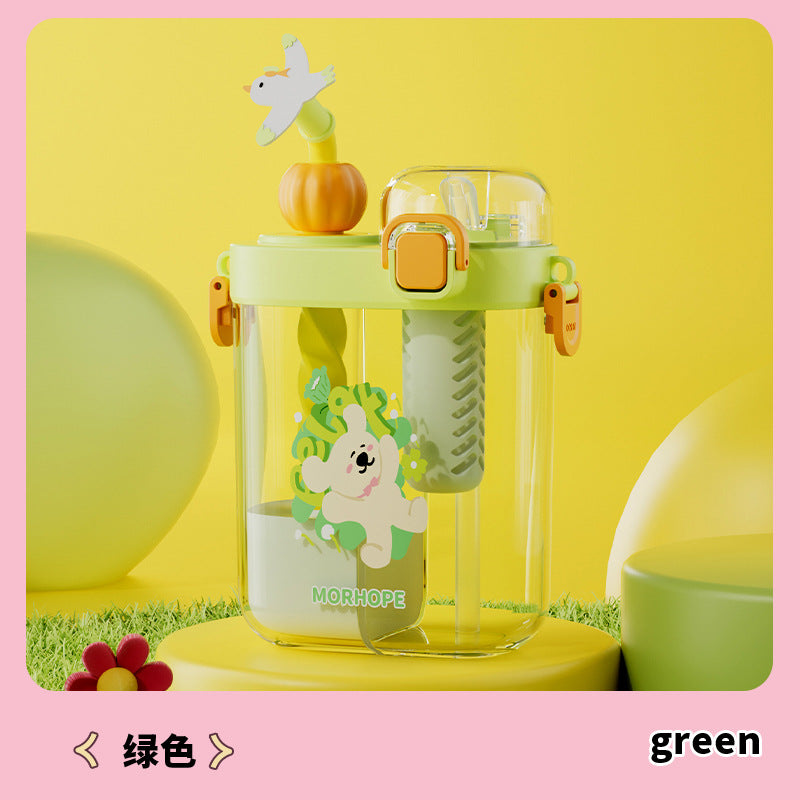 2025 new divided double-drink cup - creative and cute student water bottle for school, one-lid dual-use shaker cup, sports cup