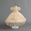 New arrival: lace petal children's formal dress - princess wedding gown with train for little girls