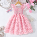Girls' (toddler) dress, summer solid color flutter sleeve 3d rose ruched dress