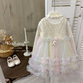 Girls' fashionable sweet tutu dress - fleece-lined gradient color vest dress with mesh skirt