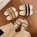 Winter warm lamb wool thick sole furry slippers women's outwear 2024autumnew arrival one strap fleece-lined cotton slippers
