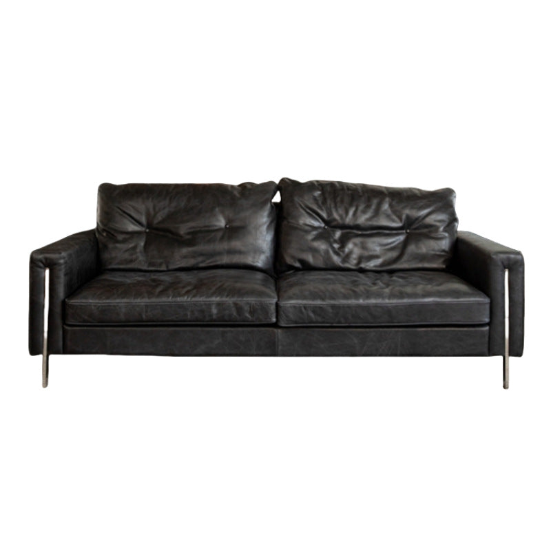 Retro style oil wax genuine leather bauhaus sofa casual designer straight row down medieval style small apartment leather sofa