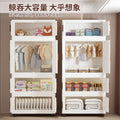 Foldable storage cabinet - no assembly required, large capacity kids' wardrobe, double door organizer, simple rolling storage cabinet