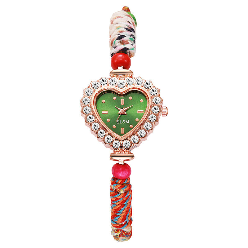 New arrivalaccessible luxury ethnic style heart-shaped quartz watch pull-out braided strap women's bracelet watch women's watch wholesale