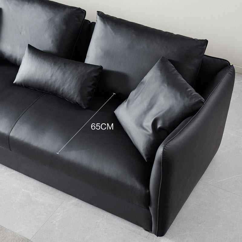 Italian normcore large apartment napa leather sofa black cowhide straight row corner down sofa