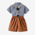 Boys' summer new arrival: preppy plaid shirt set - stylish short-sleeve overalls for toddlers and young children
