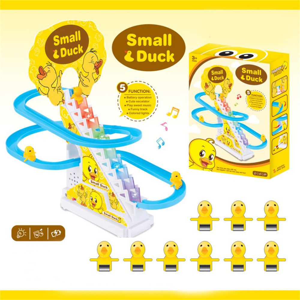hot-selling children's electric duck climbing stairs internet celebrity rail car educational toys with multiple songs for wholesale