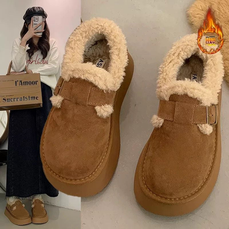 Women's slip-on snow boots - 2025 winter new arrival: retro chunky sole, fleece-lined, extra thick, warm, and comfortable cotton shoes