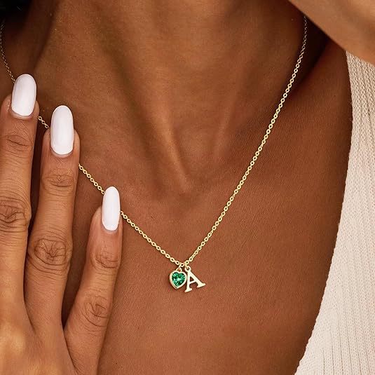 hot-selling european and american simple fashion necklace a-z personalized letter heart birthstone necklace accessories for women