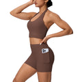 New women's solid color brushed halter tank top and pocket shorts yoga set - two-piece activewear workout outfit