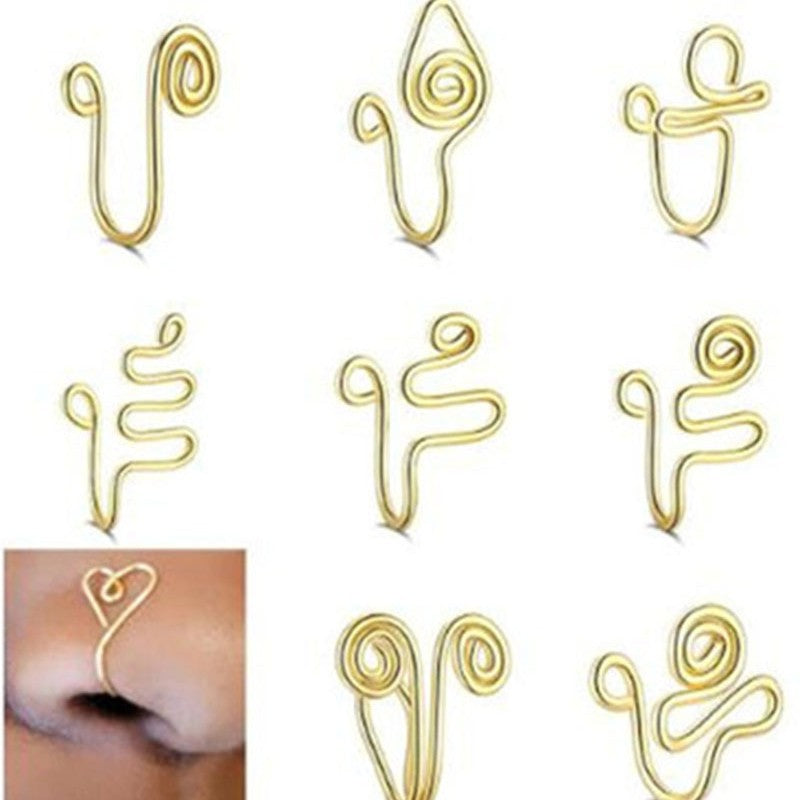 Fashion cross-border fake piercing nose nail set open u-shaped african non-piercing nose clip fake hole nose ring female trend