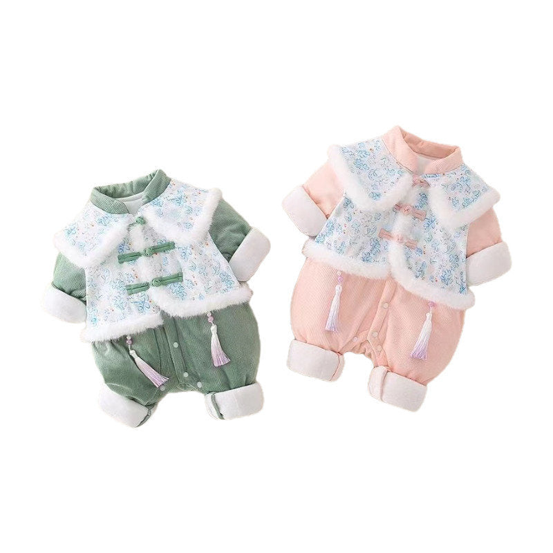 Winter new year's day clothes for infants and young children, outings for boys and girls, hundred days, one year old, full month onesie, chinese style new year's greetings clothes