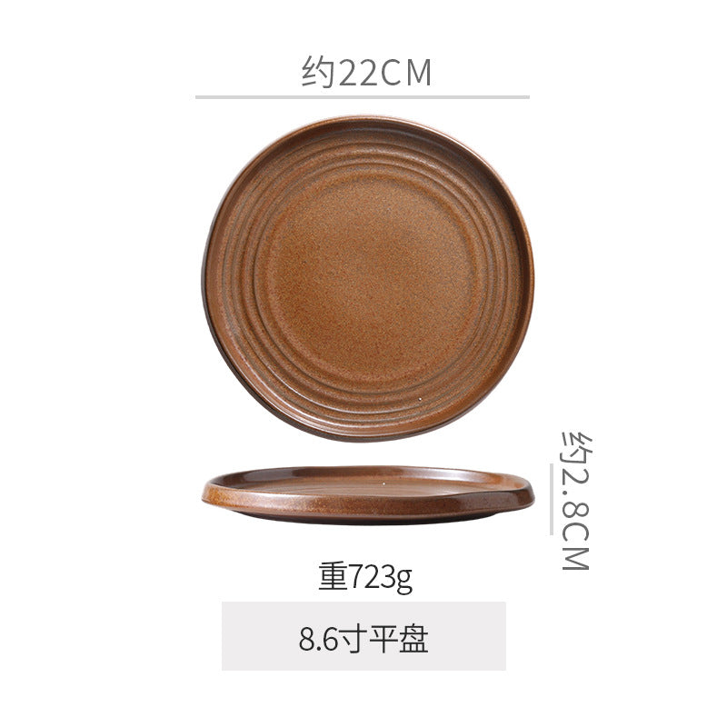 Vintage chic ceramic dinnerware - restaurant & hotel grade, unique ribbed design, steak & western cuisine plates, high-style deep dishes for home use