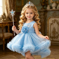 Baby girl's first birthday party dress, featuring a train, high-low hem, perfect for flower girls and princesses. cross-border, european and american style