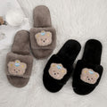 Trendy cute bear flat cotton slippers for women - 2024 autumn/winter new arrival - adorable warm one-strap fuzzy slippers