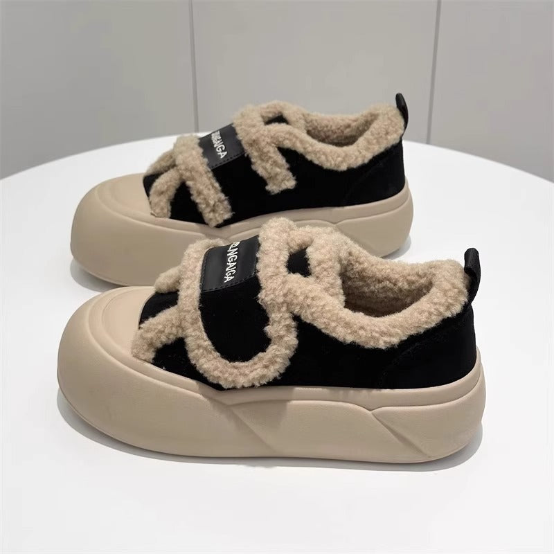 Slip-on loafers, platform soles, velcro cotton shoes, fall and winterfleece-linedthickened2026winternew arrival bread shoes trendy